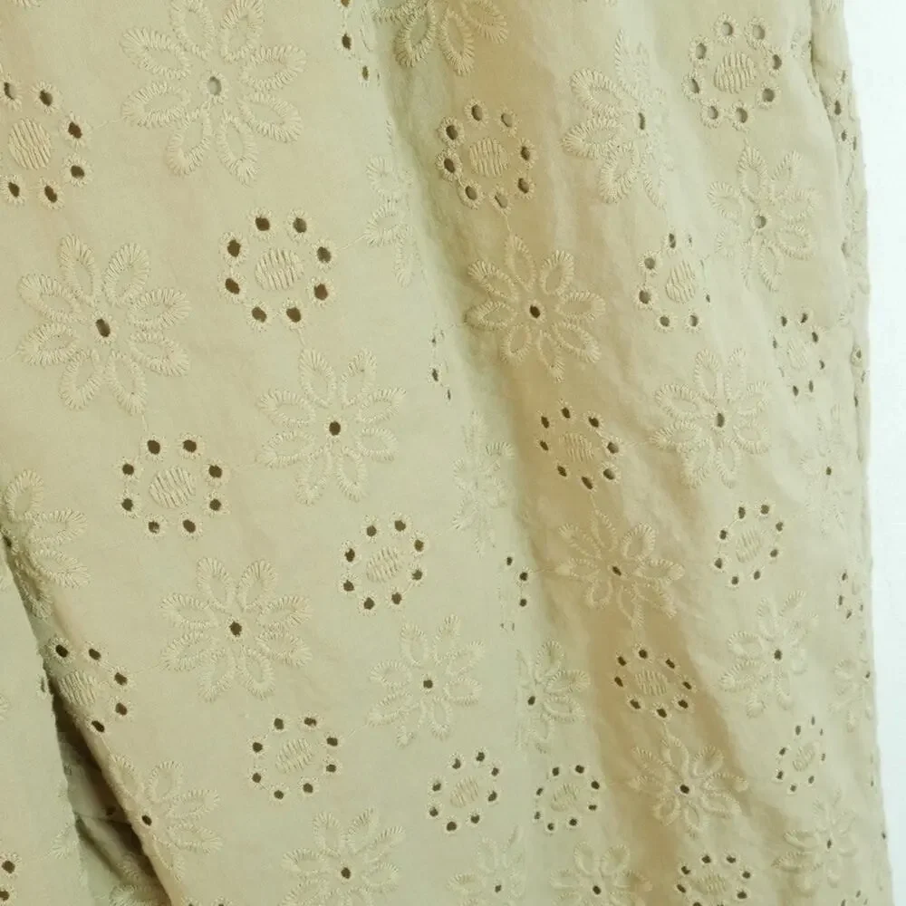 Ann Taylor Large Easy Ankle Eyelet Pants Tan Pull On Cotton Spring Crop Pockets - Picture 5 of 9